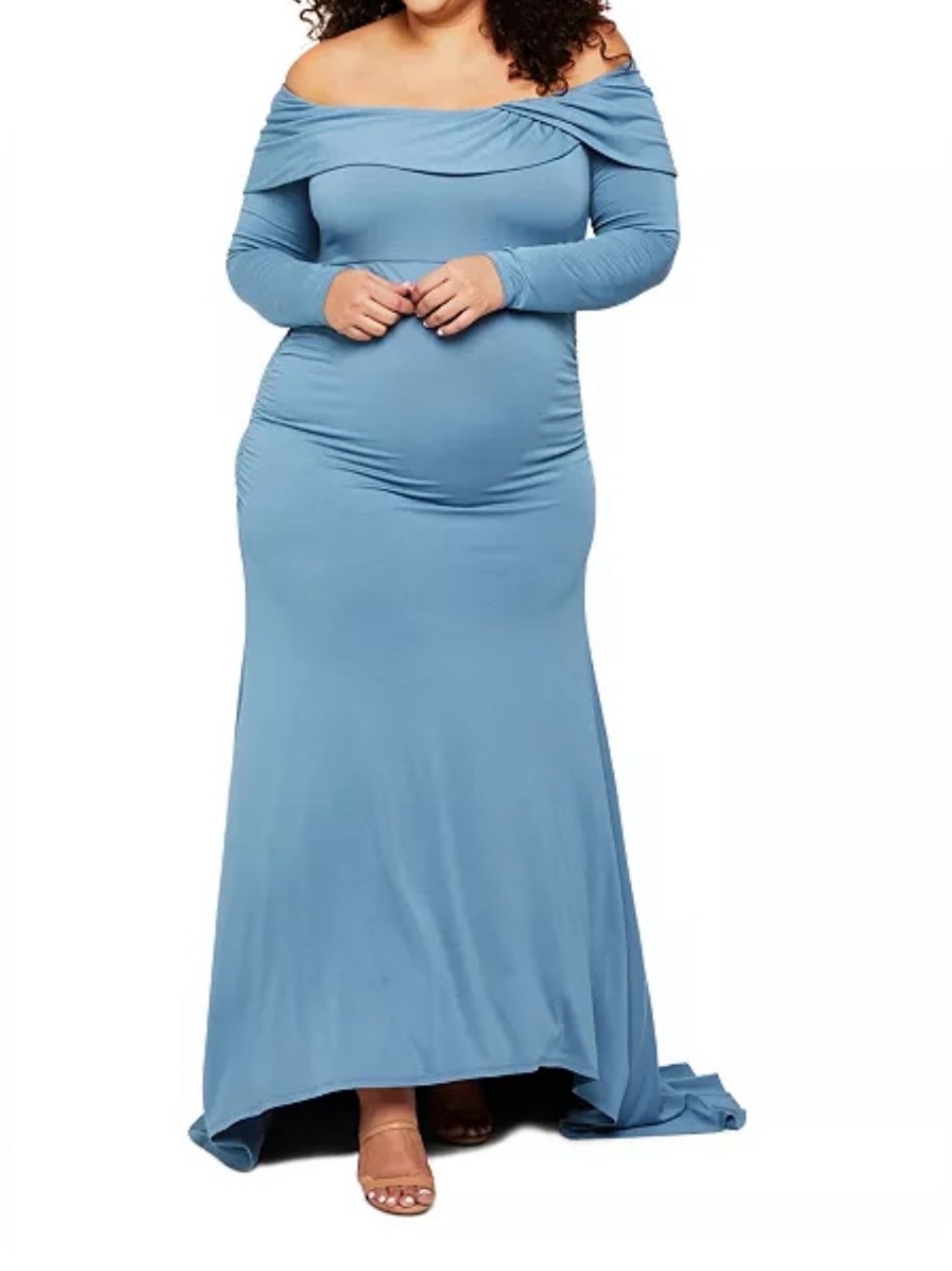 Motherhood Off-Shoulder Long Sleeve Maternity Maxi Dress
